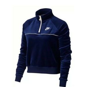 Blue nike velour half zip up